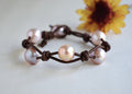 Boho Edison Pearl Bracelet: Leather & Freshwater Pearls