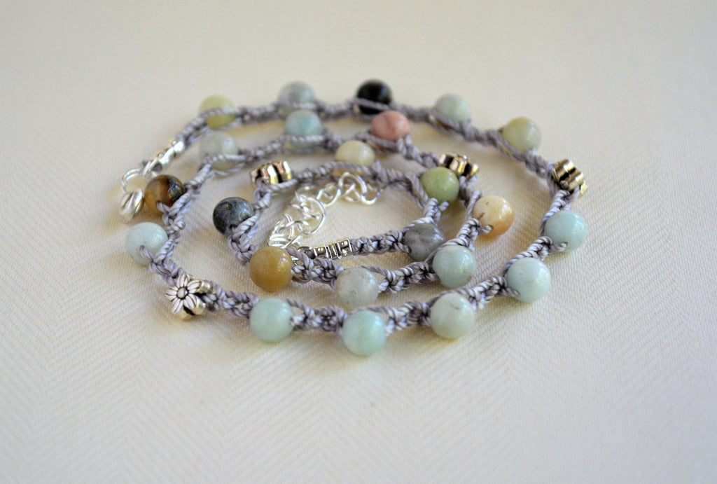 Amazonite Crochet Necklace: Beaded Boho Choker