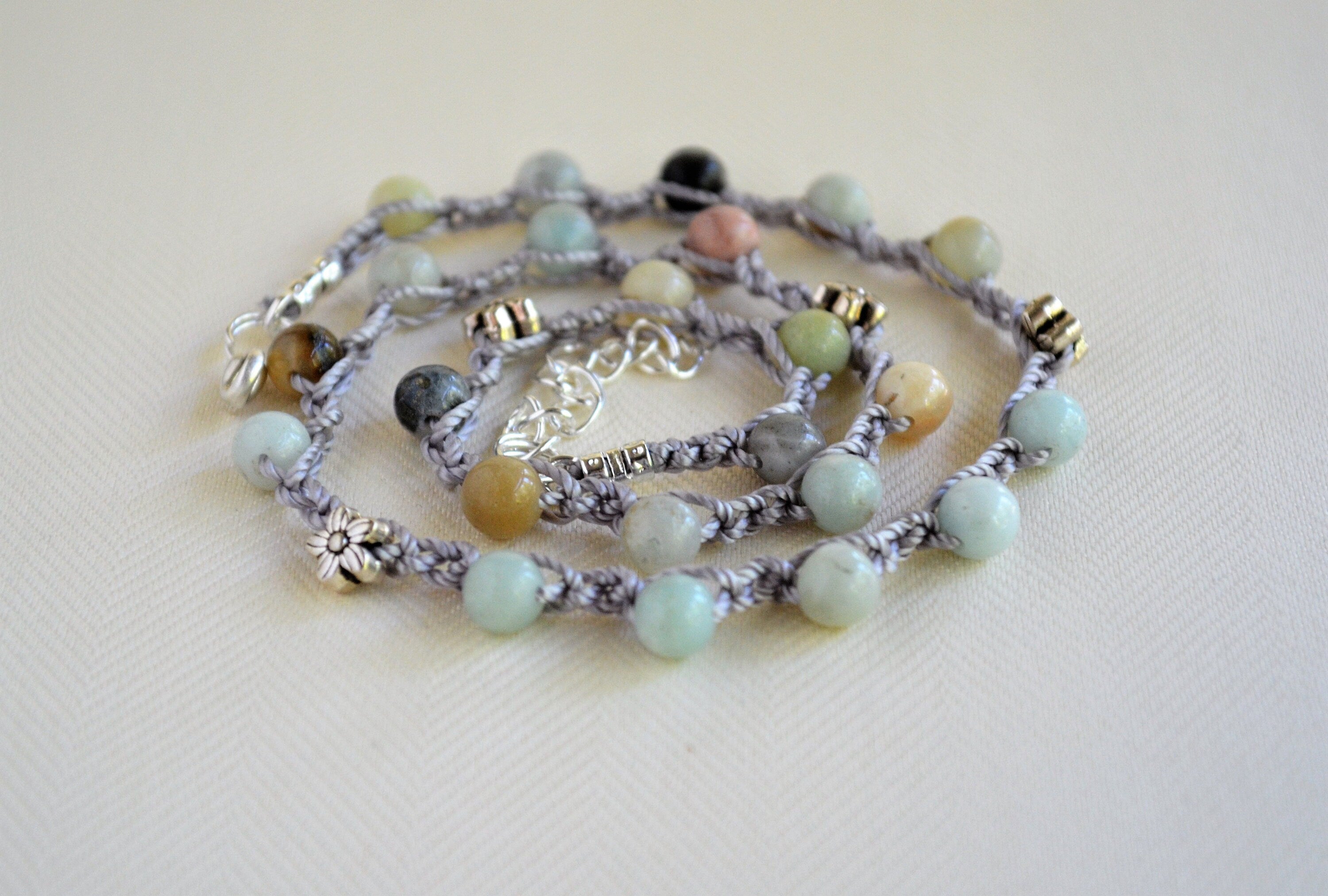 Amazonite Crochet Necklace: Beaded Boho Choker