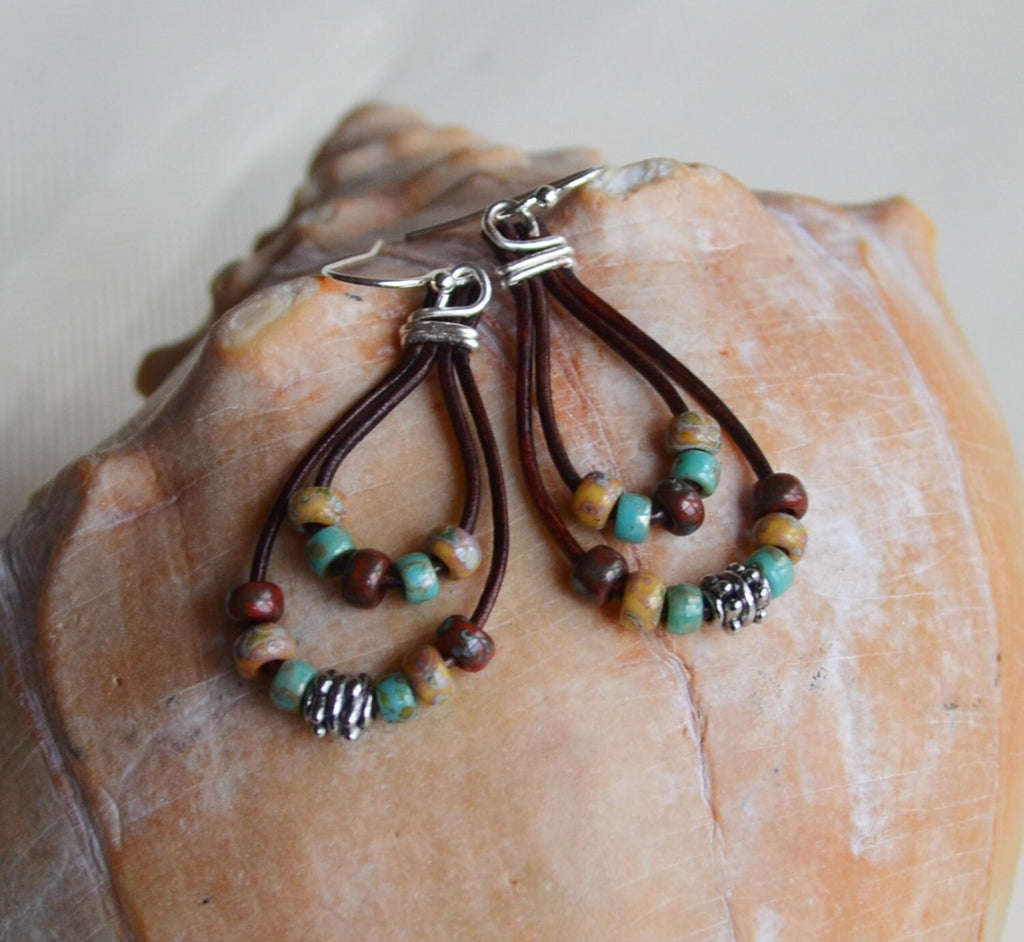 Pair of earrings with beads on a shell