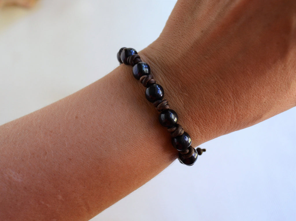 Peacock Pearl Leather Bracelet: Handmade Boho Jewelry