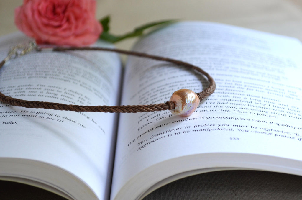 Edison Pearl Necklace: Hand-Braided 5-Cord Leather, Baroque Statement Jewelry Gift for Her
