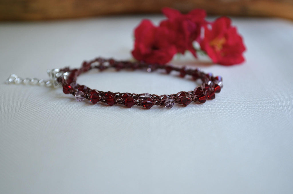 Swarovski Crystal Beaded Choker: Elegant Ruby & Pink Jewelry