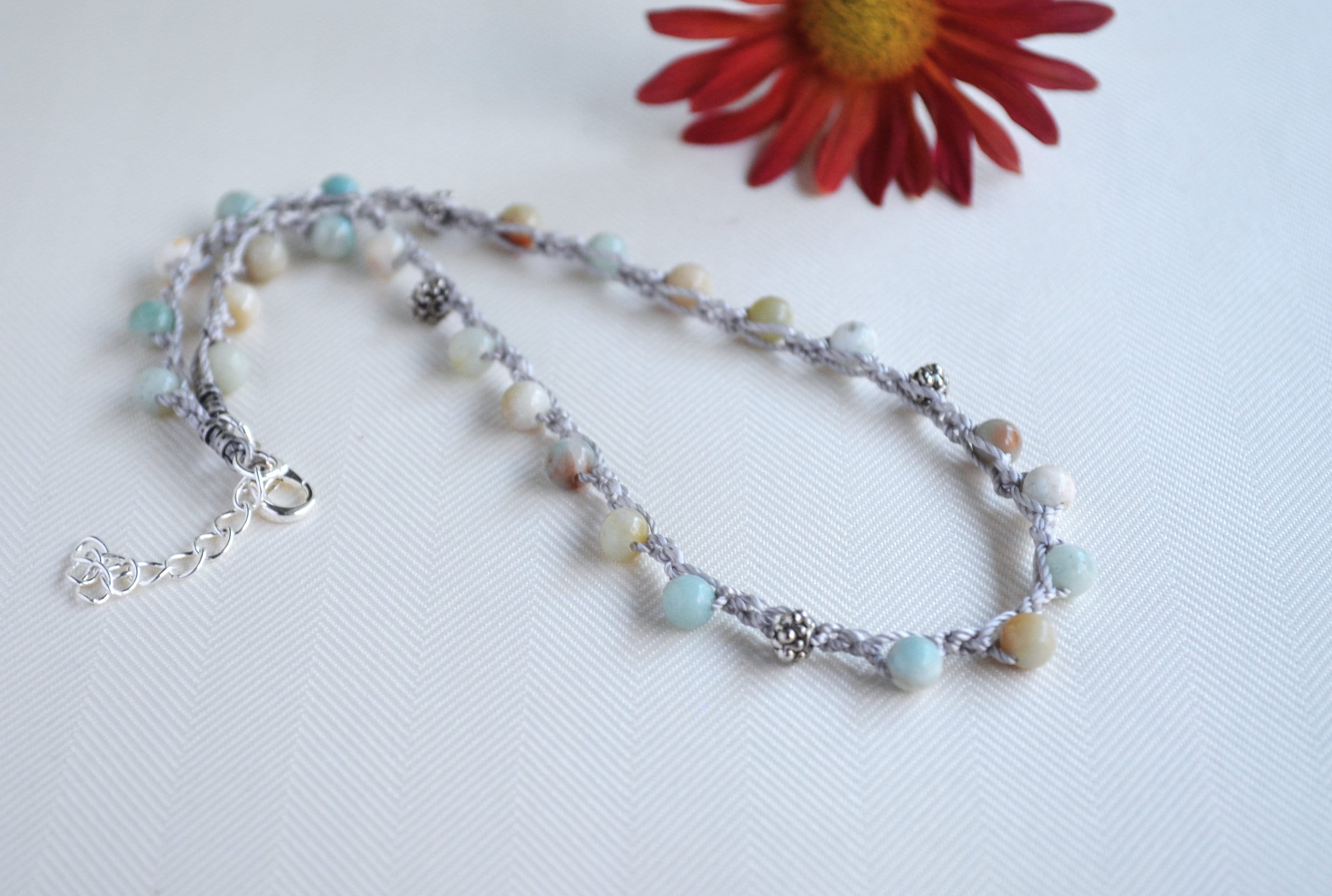 Amazonite Crochet Necklace: Beaded Boho Choker