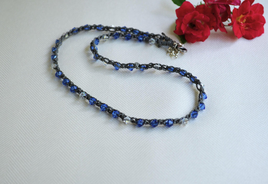 Blue Swarovski Crystal Choker: Elegant Beaded Necklace