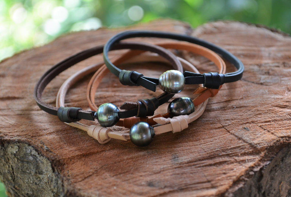 Tahitian Pearl Leather Bracelet: Unisex Boho Adjustable Bracelet