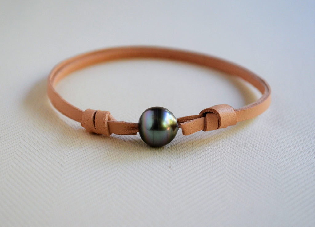 Tahitian Pearl Leather Bracelet: Unisex Boho Adjustable Bracelet