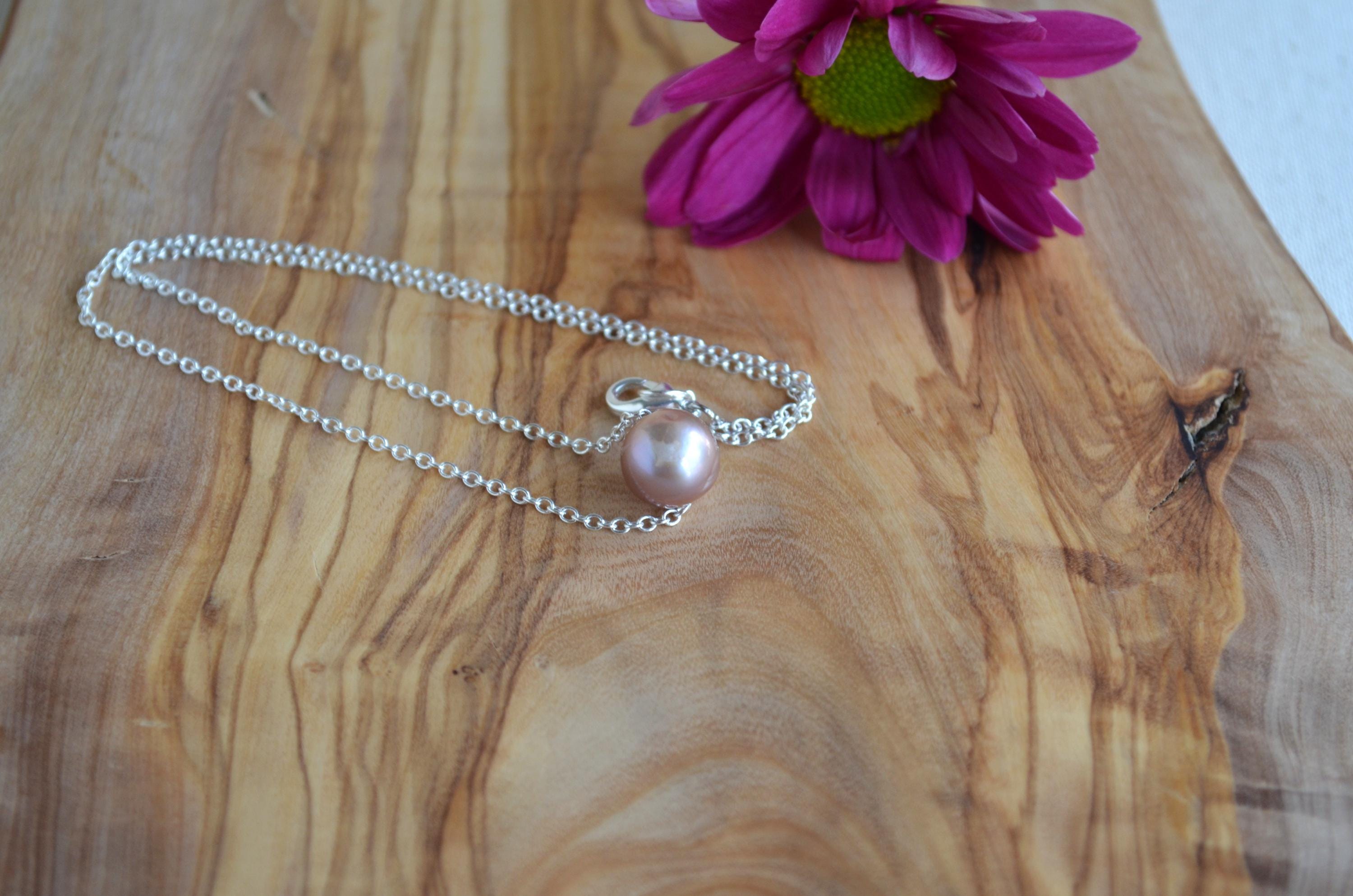Mauve Pink Edison Pearl Necklace - Handmade Silver Pendant