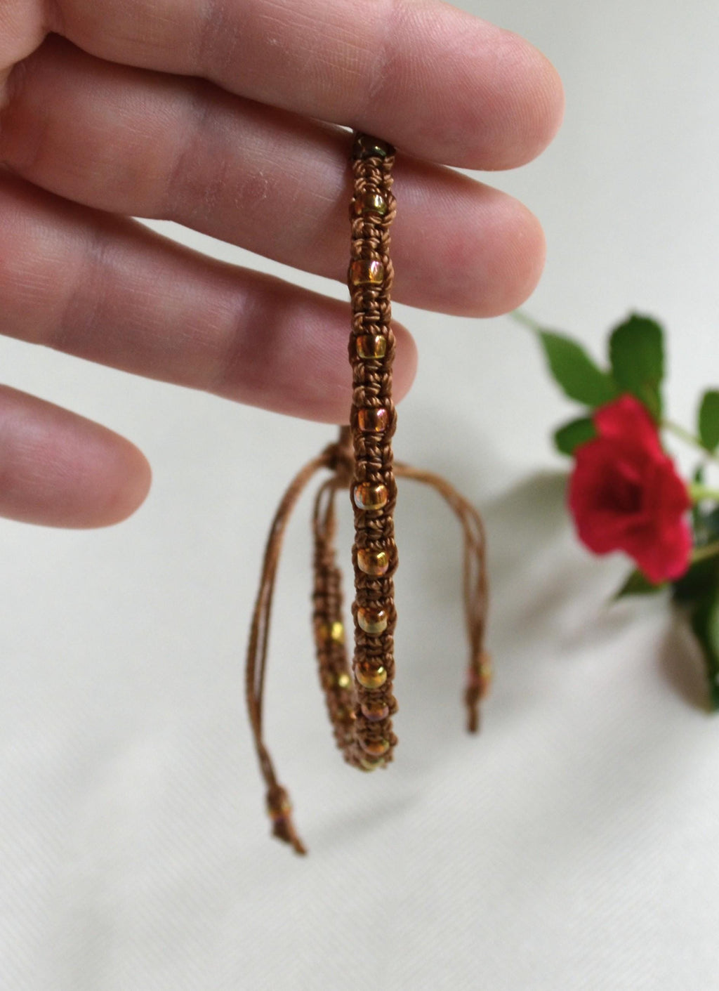 Macrame Boho Anklet: Czech Glass Beads, Adjustable Fit