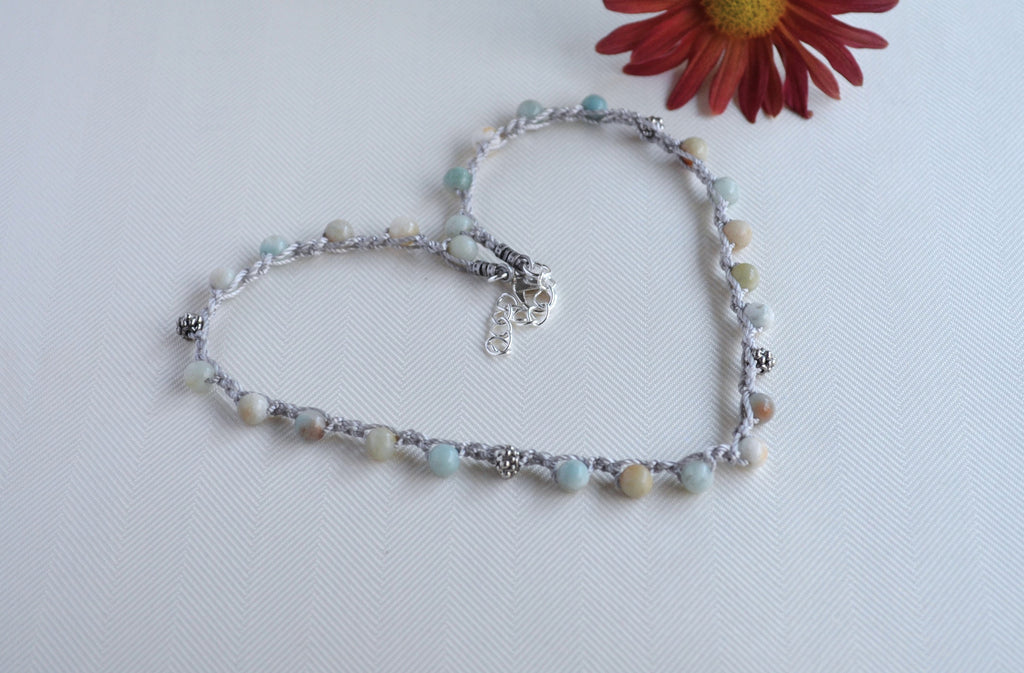 Amazonite Crochet Necklace: Beaded Boho Choker