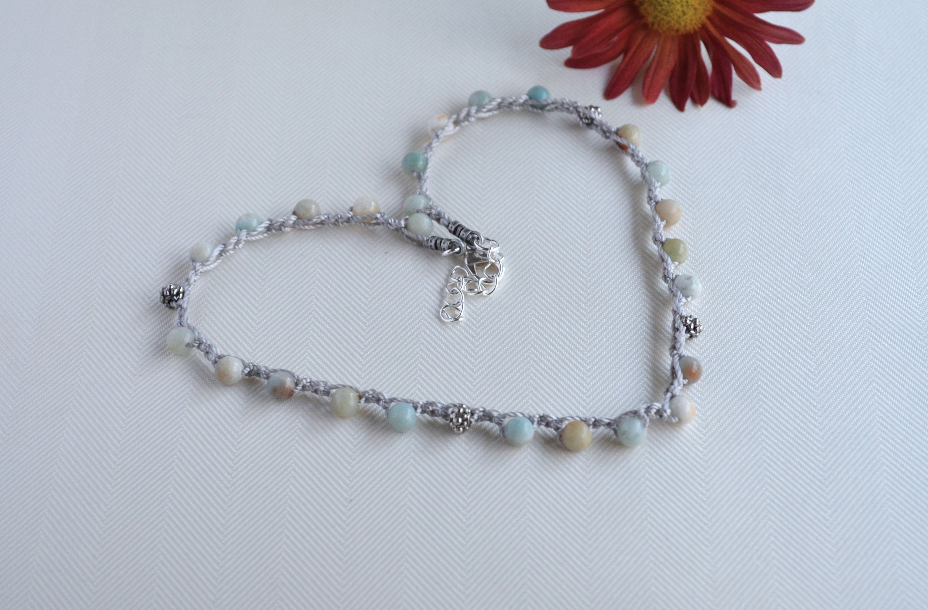 Amazonite Crochet Necklace: Beaded Boho Choker