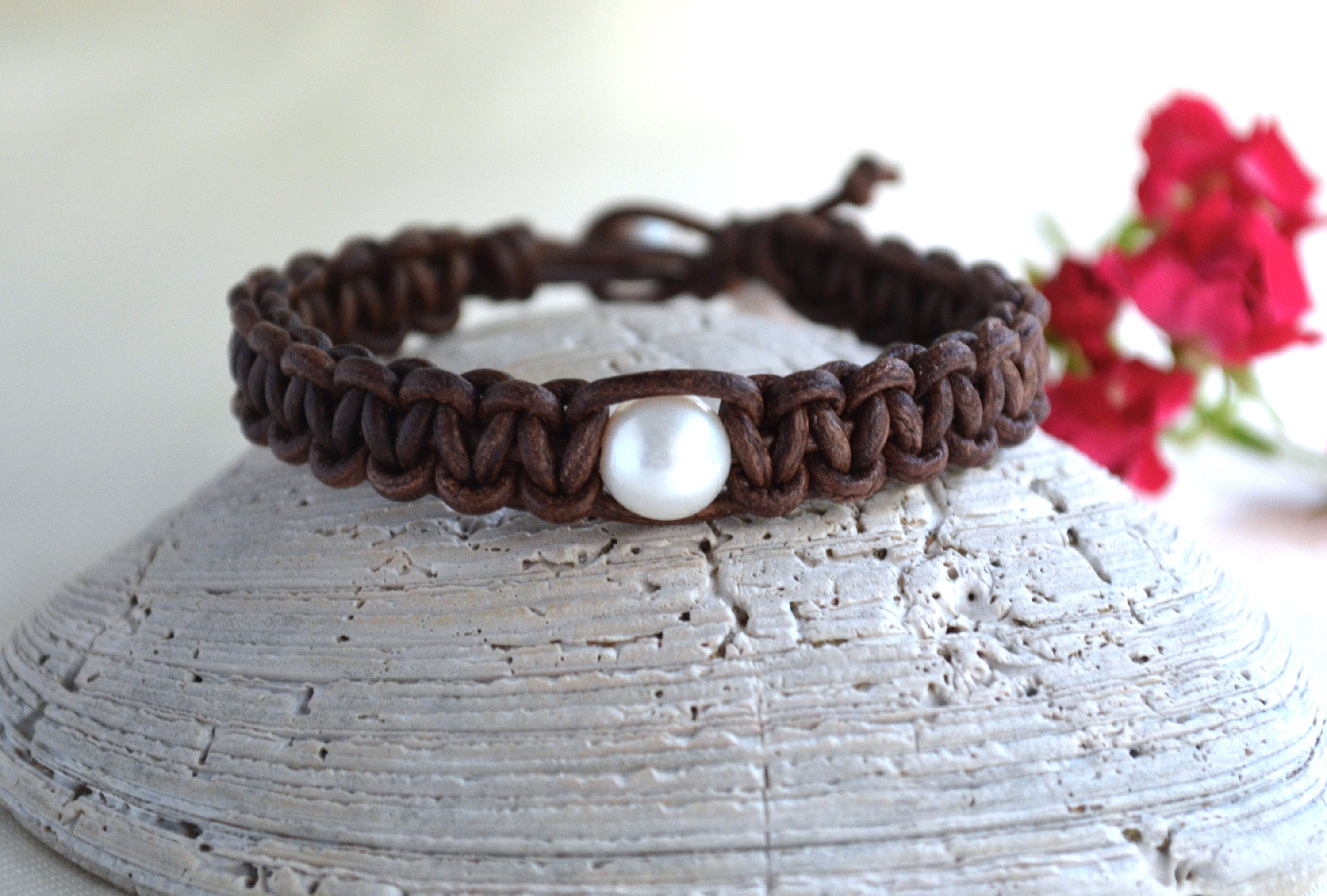 Freshwater Pearl Leather Bracelet - Bohemian Jewelry For Her