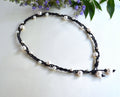 Braided Leather Necklace: White Freshwater Pearls, Boho Chic