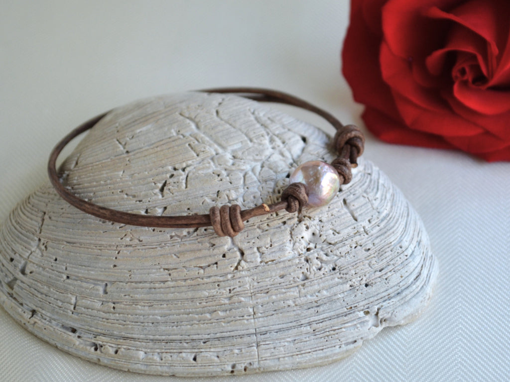 Edison Pearl Anklet: Adjustable Leather Boho Ankle Bracelet
