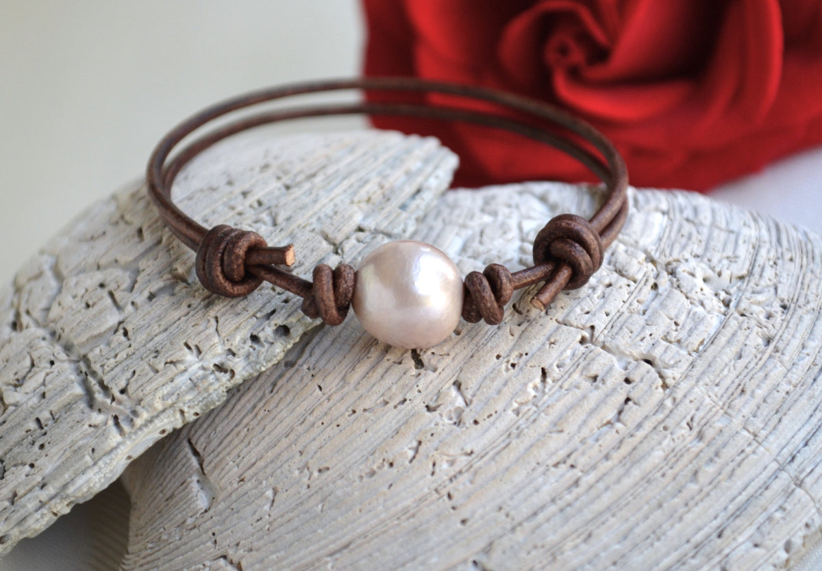 Edison Pearl Bracelet: Adjustable Greek Leather Jewelry