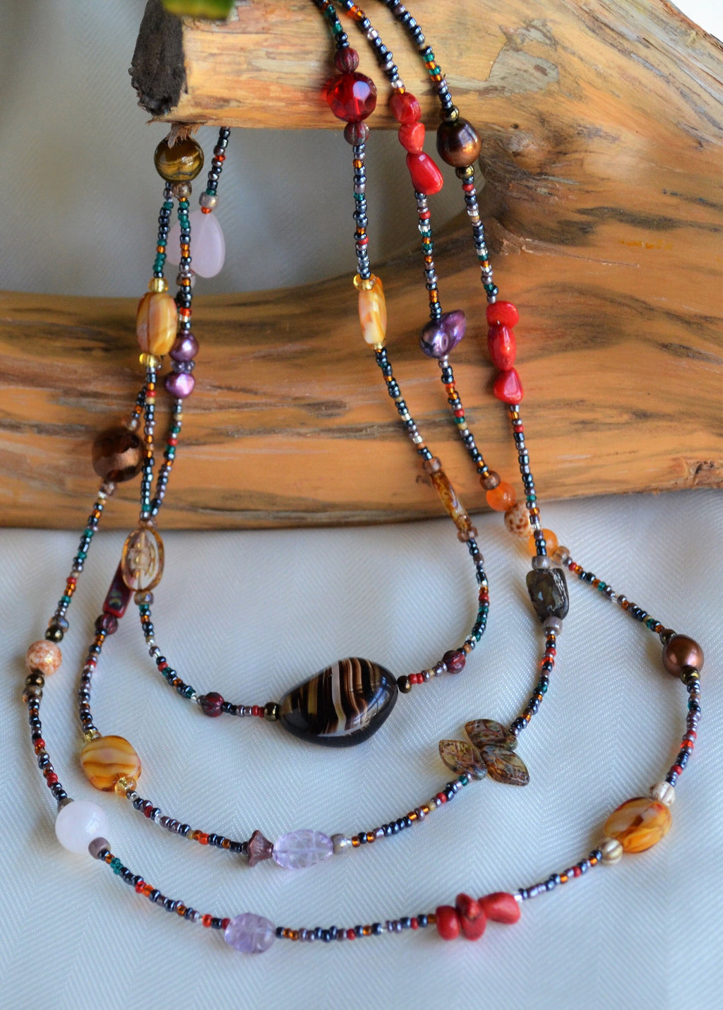 Multi-Color Gemstone and Czech Glass Lariat Necklace