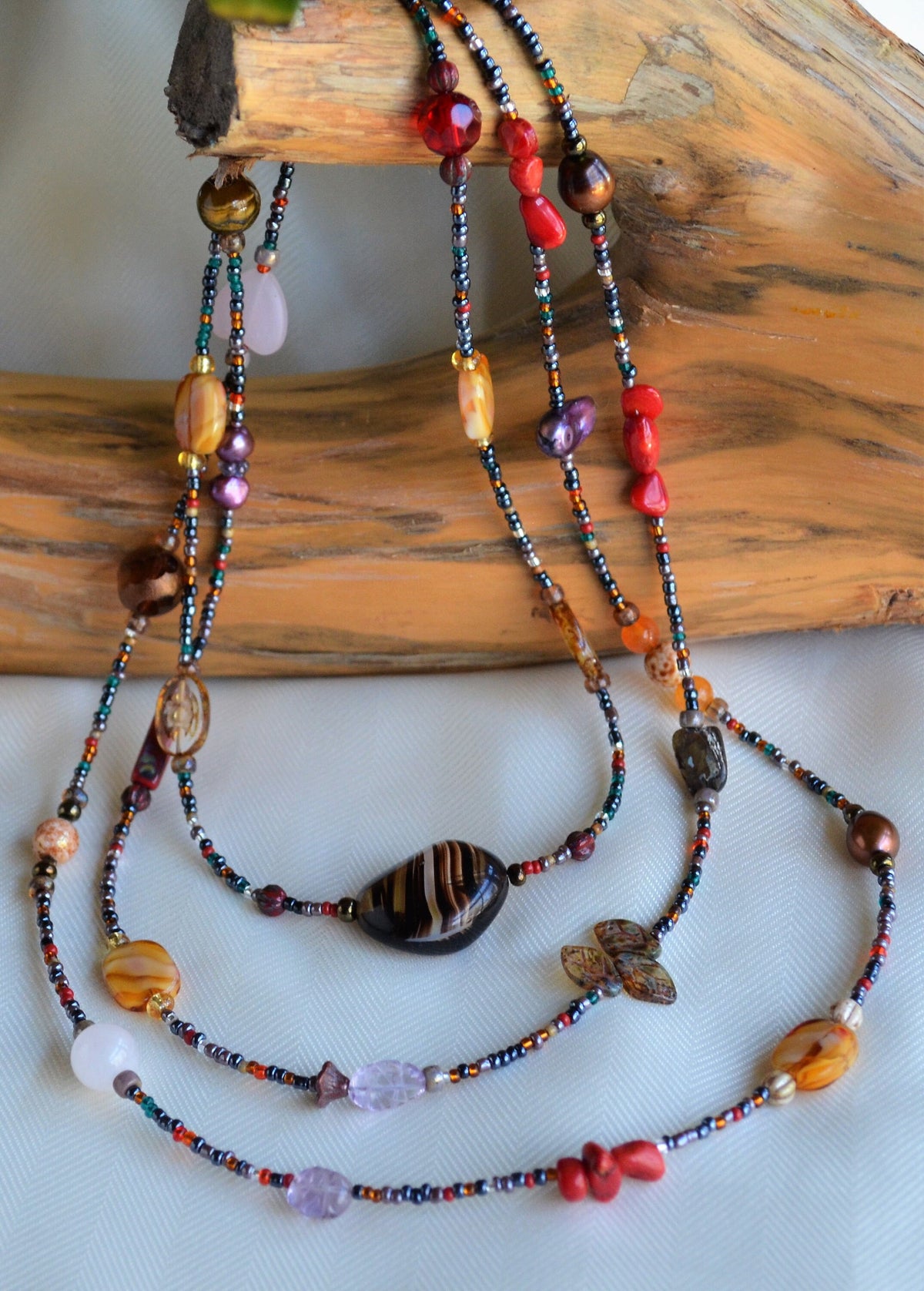 Multi-Color Gemstone and Czech Glass Lariat Necklace