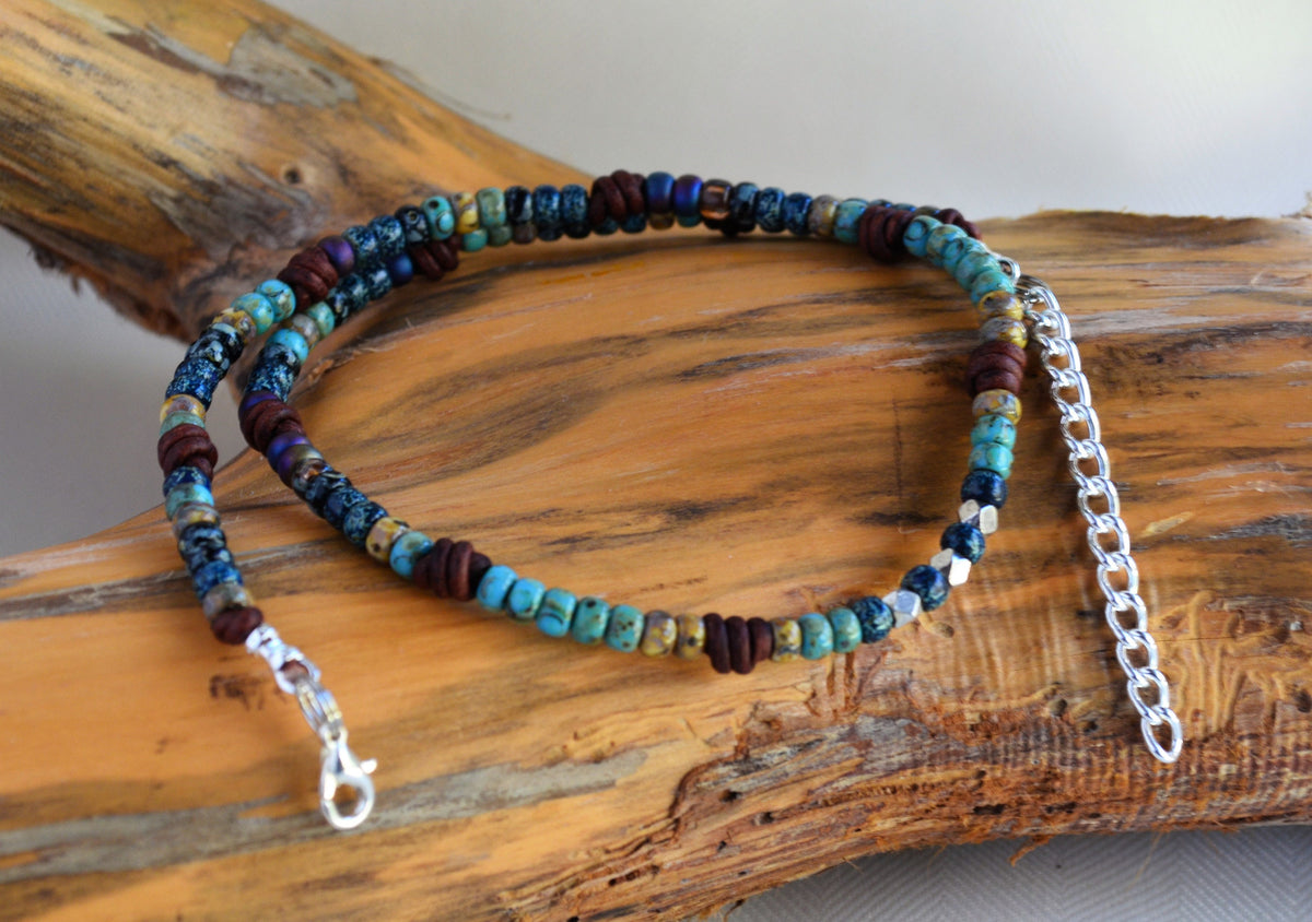 Kids Picasso Czech Bead Knotted Leather Necklace