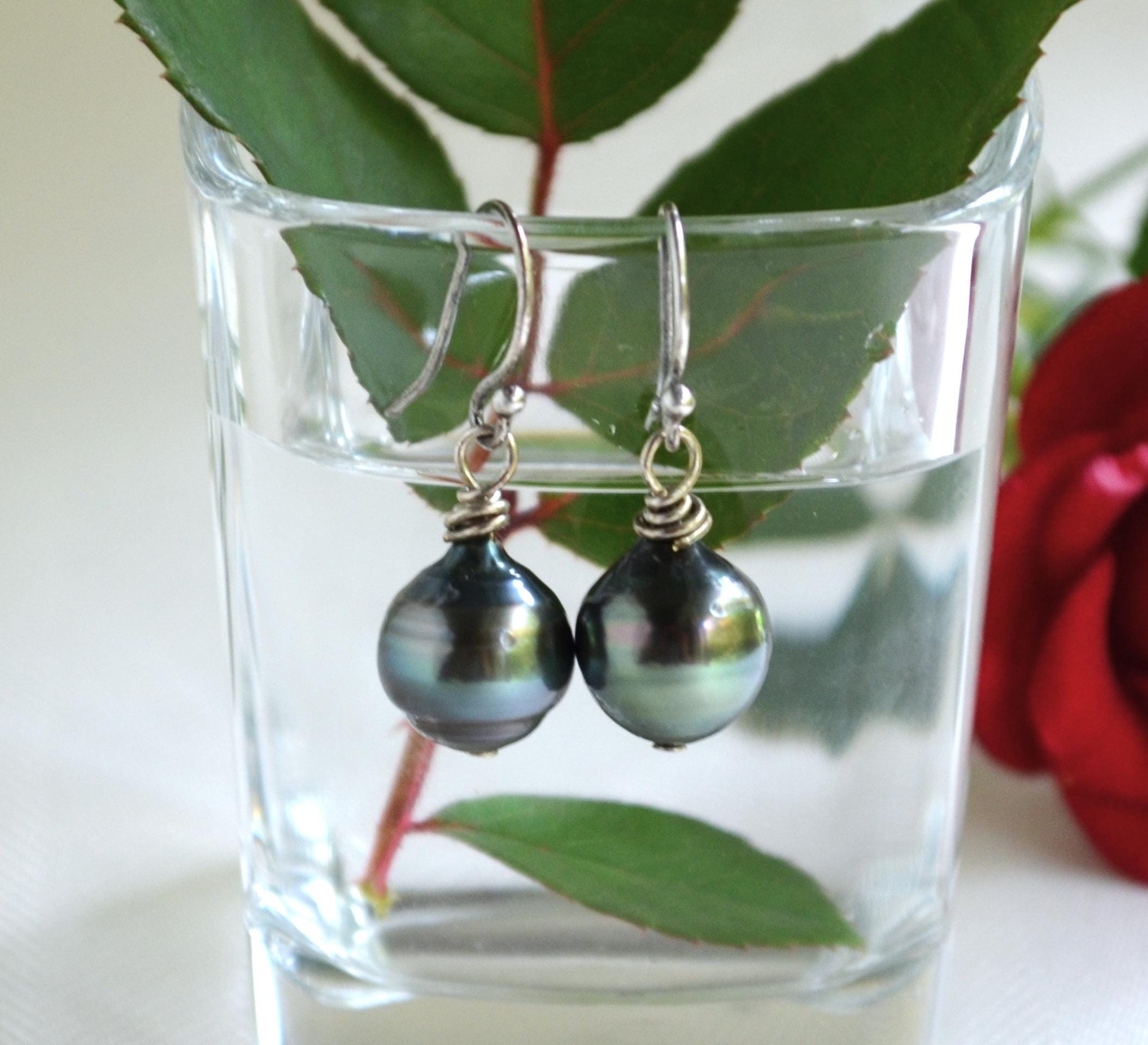 Tahitian Pearl Dangle Earrings: Sterling Silver, Handmade Jewelry