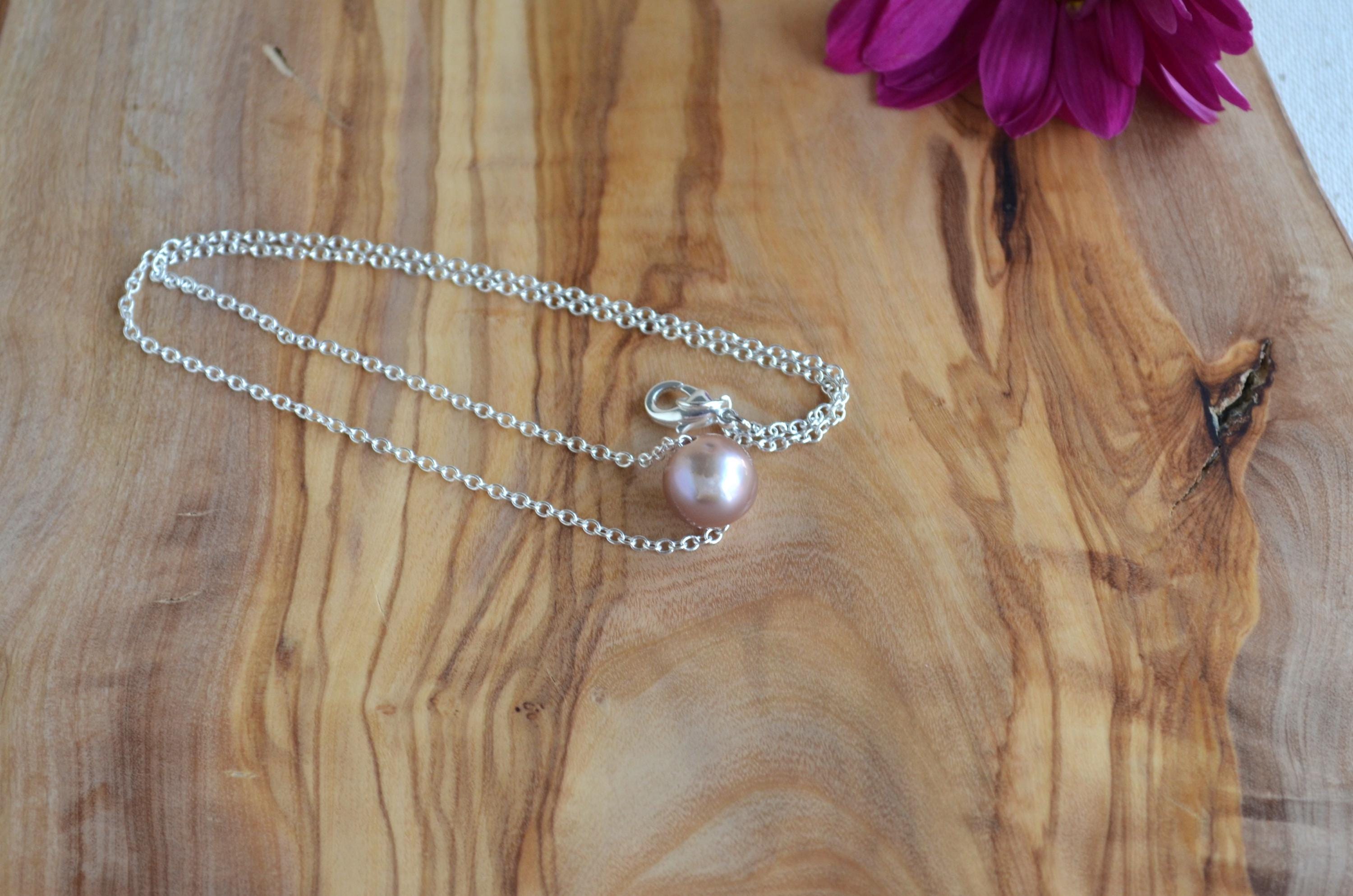 Mauve Pink Edison Pearl Necklace - Handmade Silver Pendant