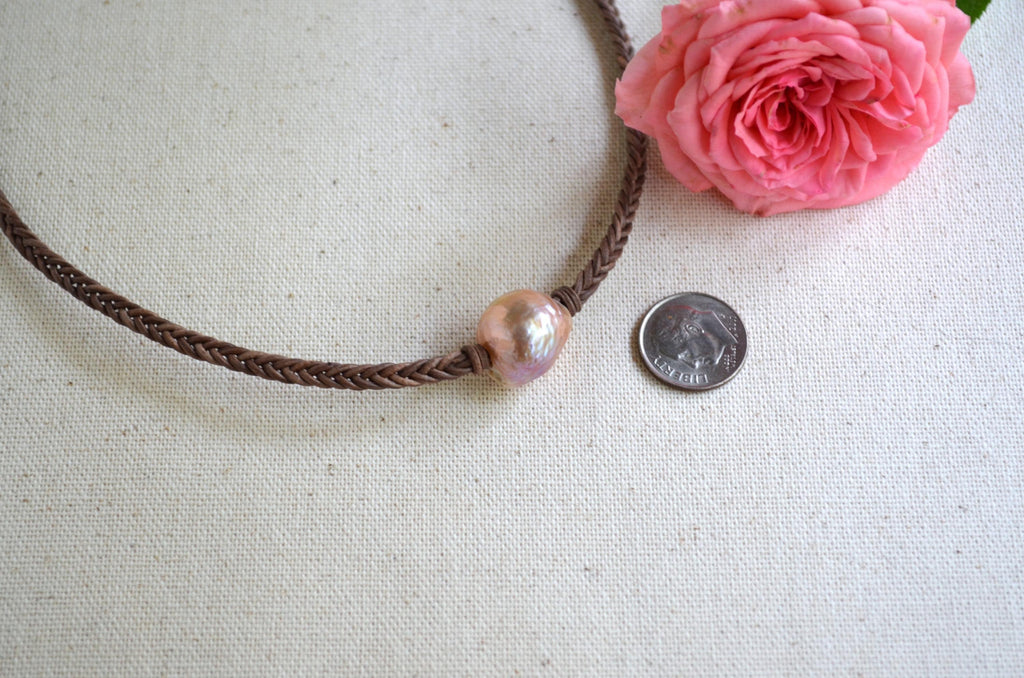 Edison Pearl Necklace: Hand-Braided 5-Cord Leather, Baroque Statement Jewelry Gift for Her
