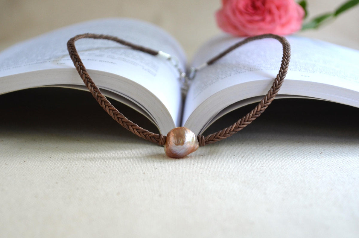 Edison Pearl Necklace: Hand-Braided 5-Cord Leather, Baroque Statement Jewelry Gift for Her