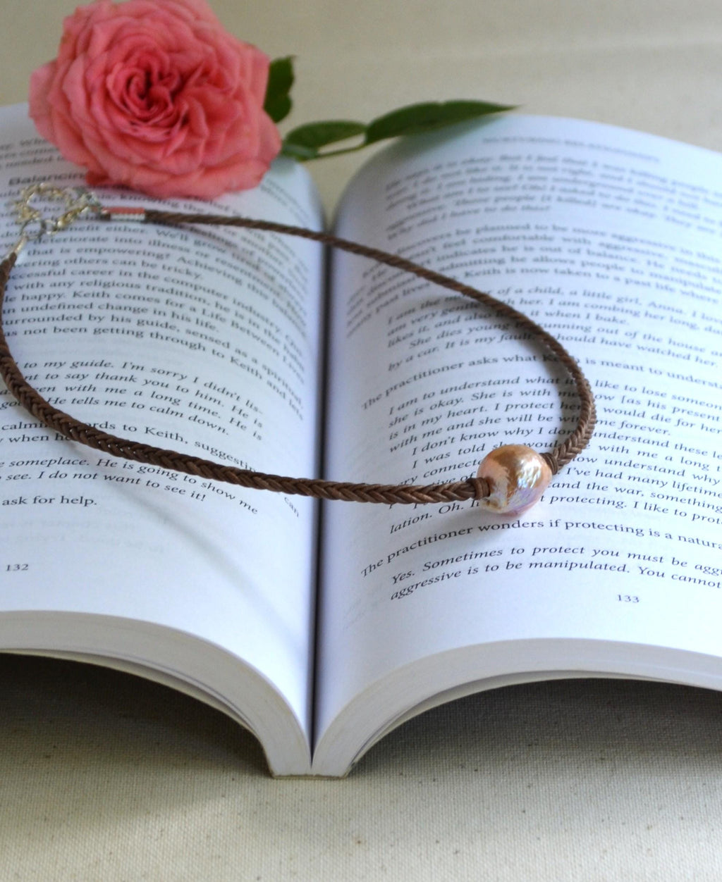 Edison Pearl Necklace: Hand-Braided 5-Cord Leather, Baroque Statement Jewelry Gift for Her