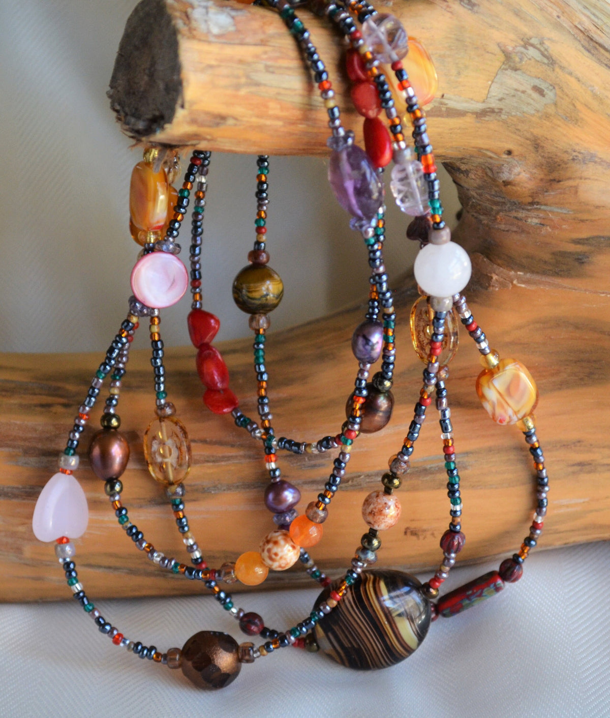 Multi-Color Gemstone and Czech Glass Lariat Necklace