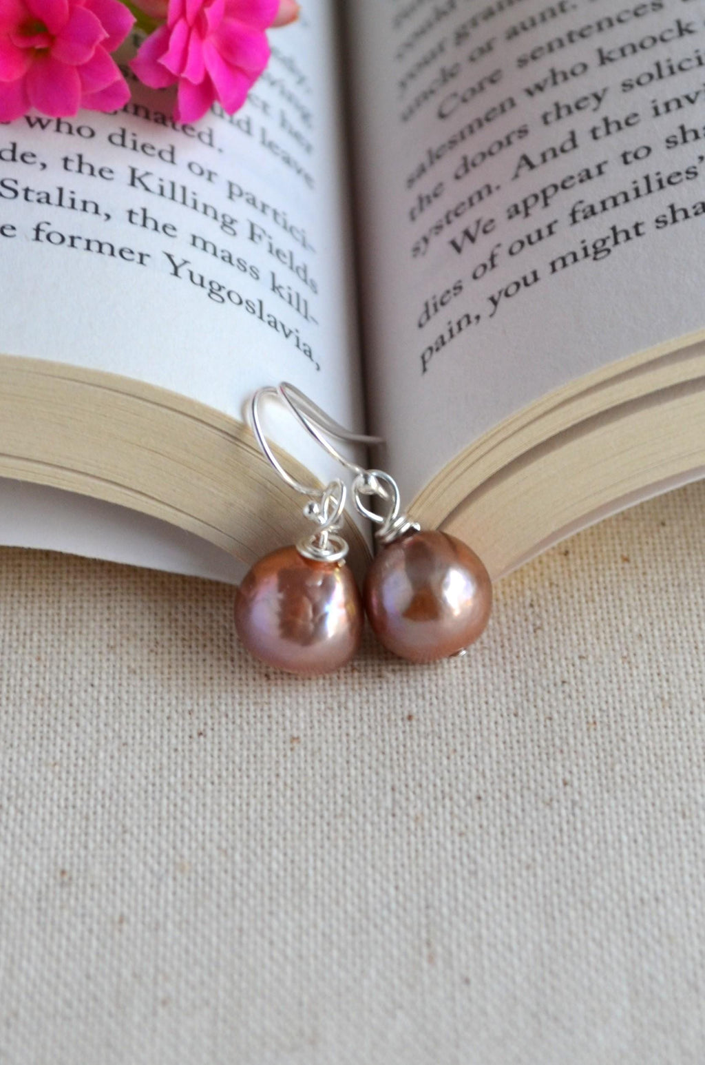 Mauve Lavender Edison Pearl Earrings – Sterling Silver, Handmade