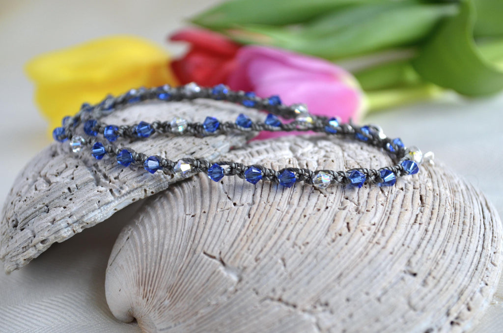 Blue Swarovski Crystal Choker: Elegant Beaded Necklace