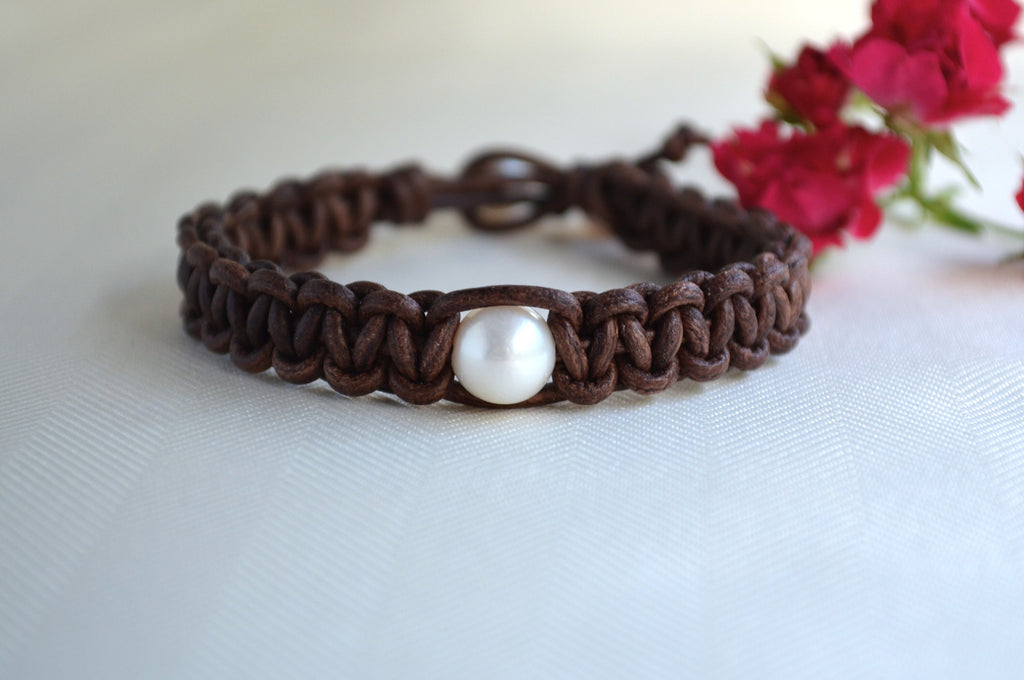 Freshwater Pearl Leather Bracelet - Bohemian Jewelry For Her