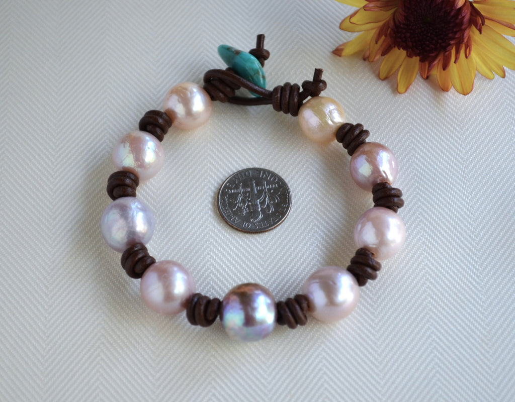 Edison Pearl Bracelet: Light Mauve Pink, Greek Leather