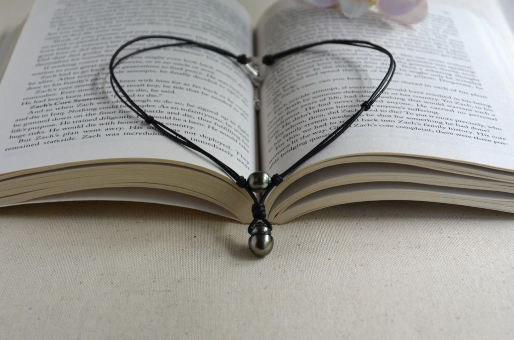 Genuine Tahitian Pearl Leather Necklace: Modern Minimalist Pendant Jewelry
