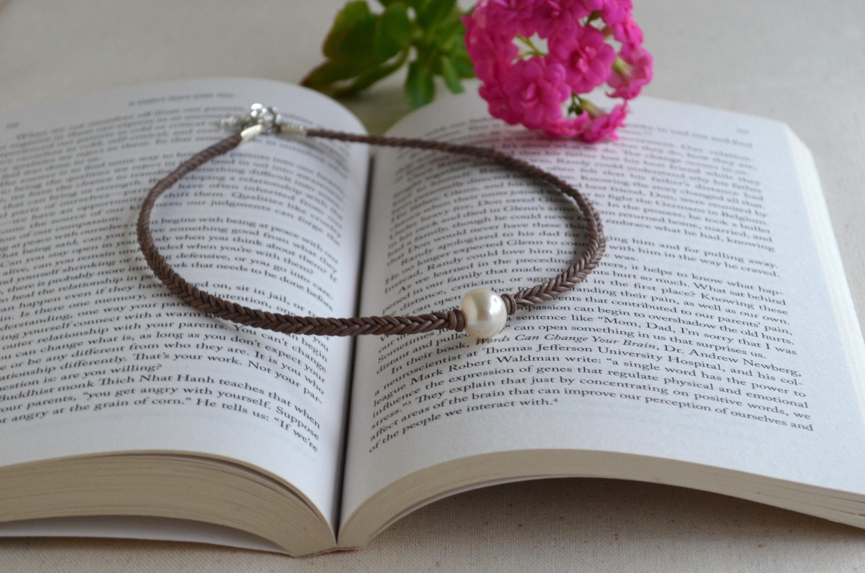 White Edison Pearl Necklace on Braided Leather | 12–13 mm Large Pearl
