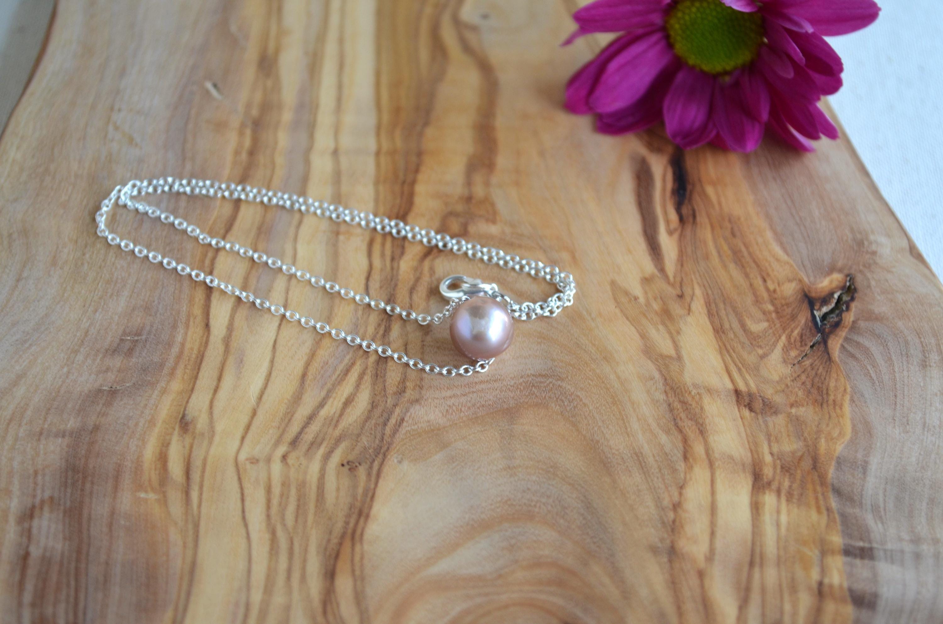 Mauve Pink Edison Pearl Necklace - Handmade Silver Pendant