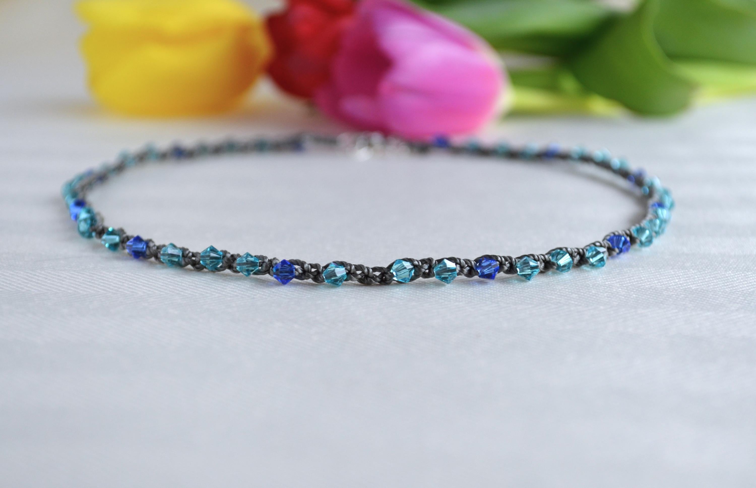 Blue Swarovski Crystal Choker: Beaded Elegant Necklace