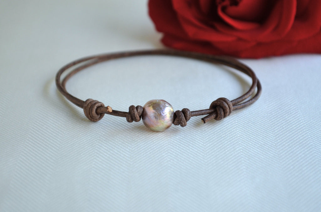 Edison Pearl Anklet: Adjustable Leather Boho Ankle Bracelet