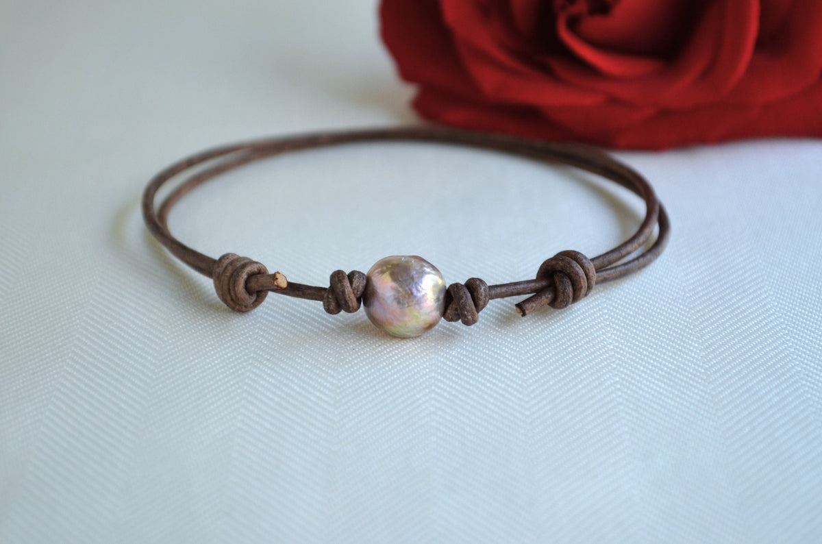 Edison Pearl Anklet: Adjustable Leather Boho Ankle Bracelet