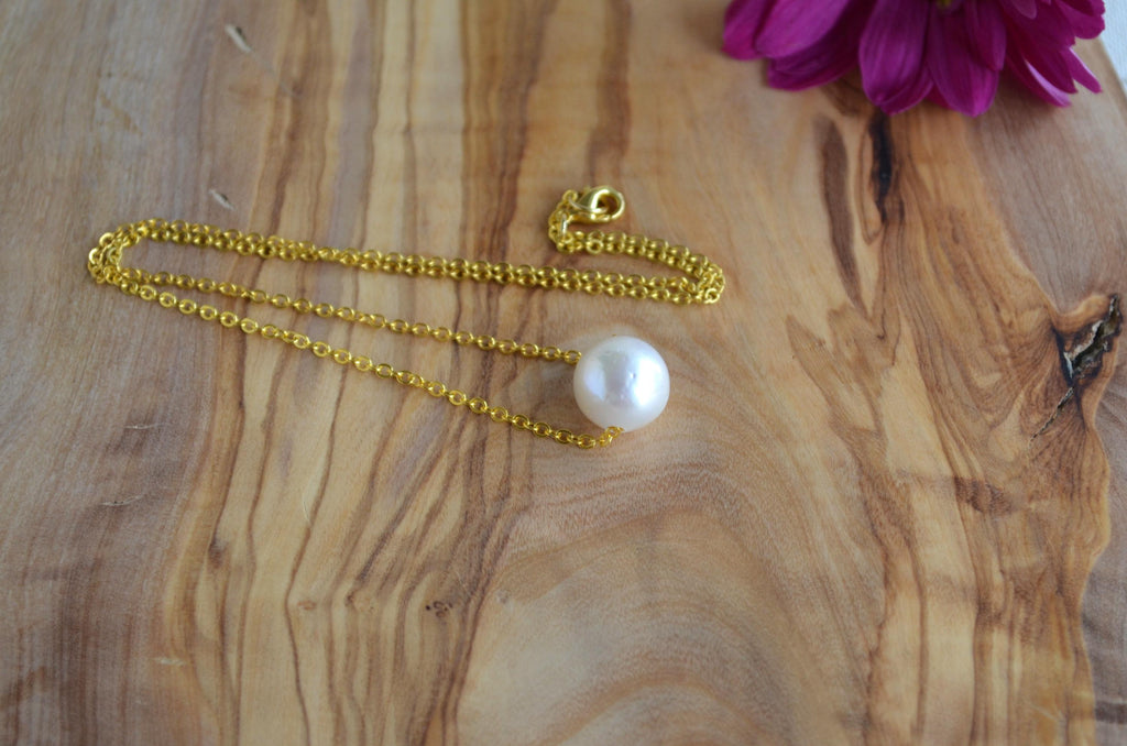 Floating Edison Pearl Necklace – Gold Plated Chain, Minimalist Pendant