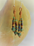 Patina Picasso Beaded Leather Earrings: Sterling Silver Boho Dangles