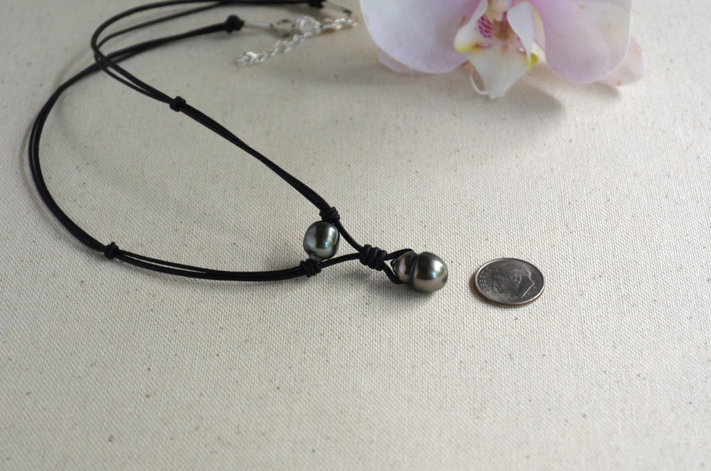 Genuine Tahitian Pearl Leather Necklace: Modern Minimalist Pendant Jewelry
