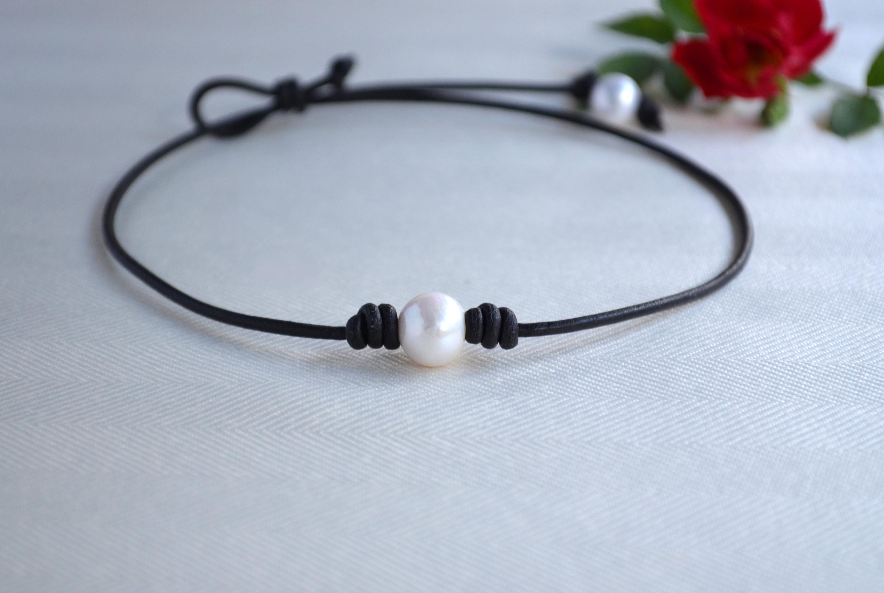 Handmade Pearl Leather Choker: Boho Beach Necklace