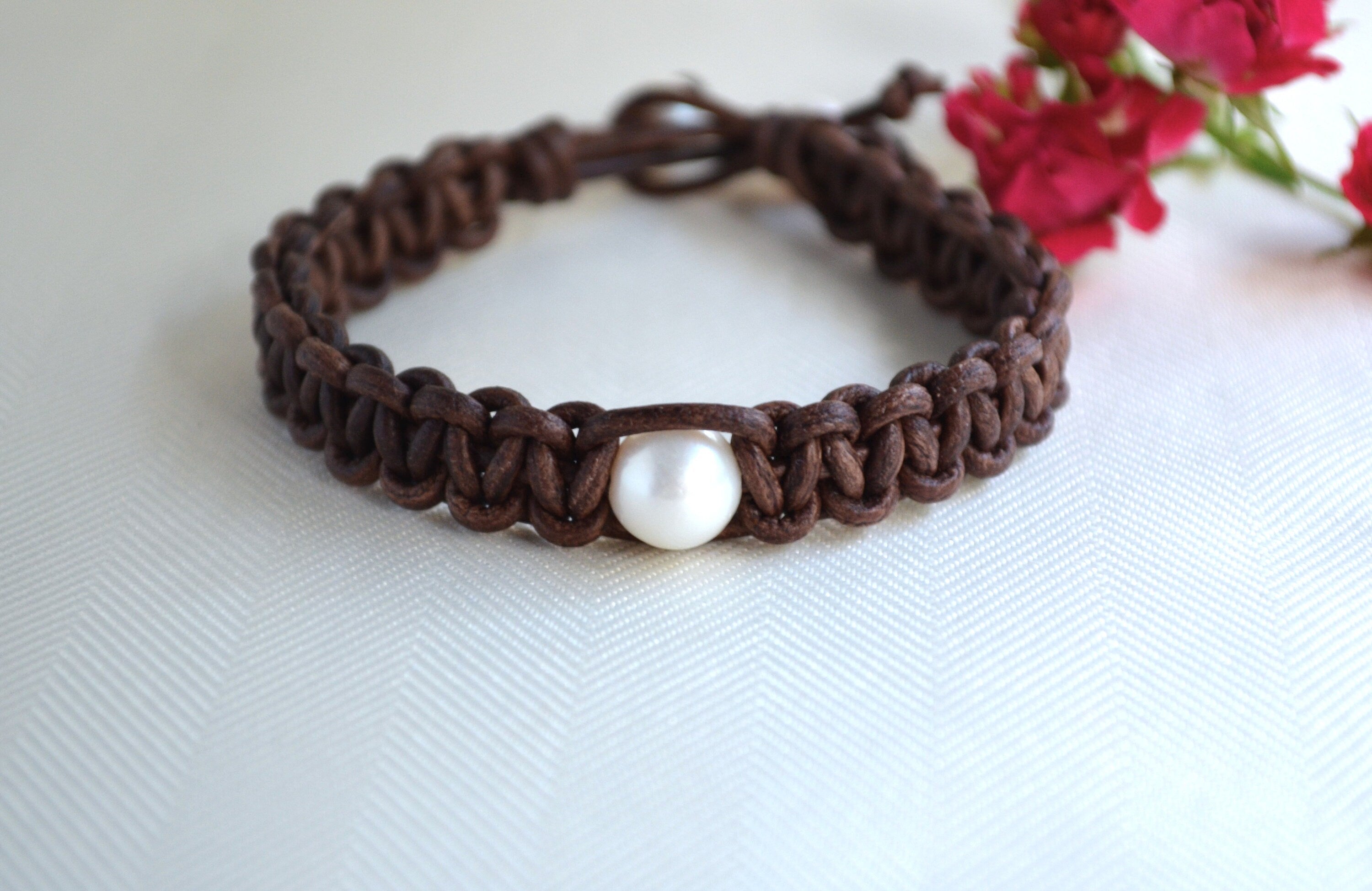 Freshwater Pearl Leather Bracelet - Bohemian Jewelry For Her