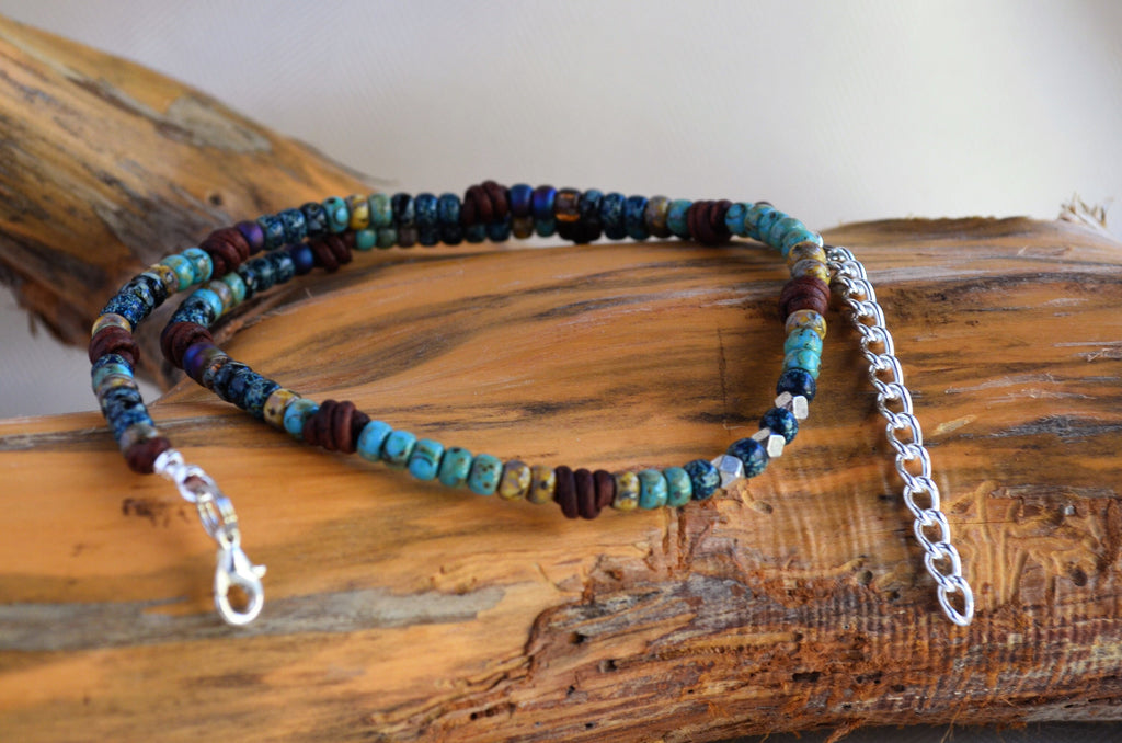 Kids Picasso Czech Bead Knotted Leather Necklace