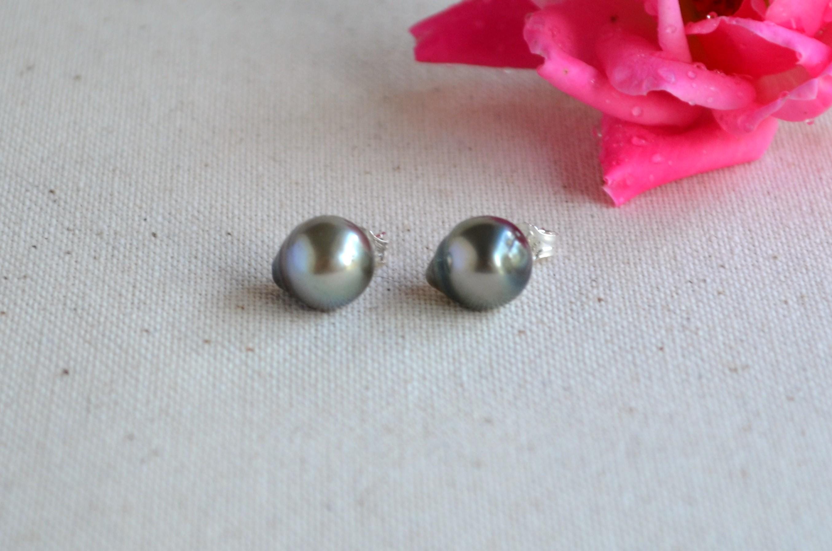 Tahitian Pearl Stud Earrings: Sterling Silver Baroque Pearls