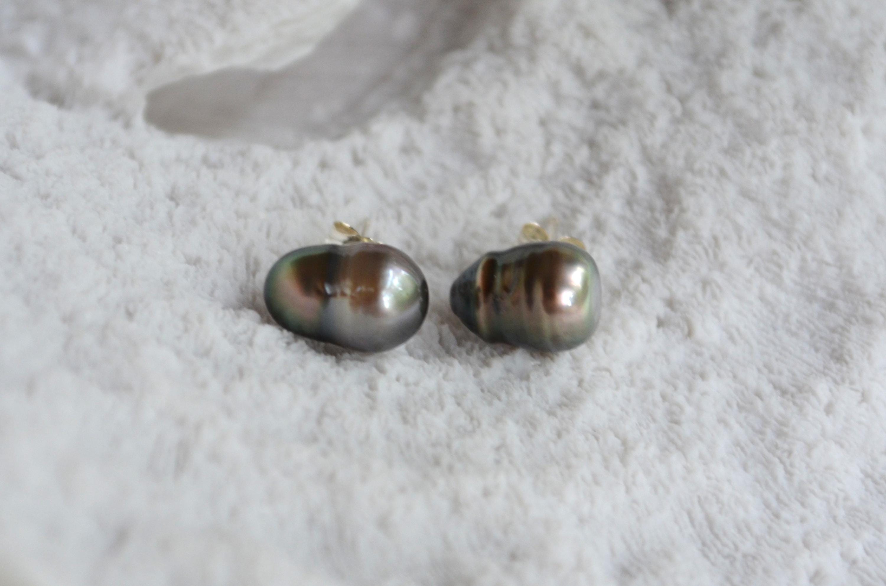 Tahitian Pearl Stud Earrings: Baroque Sterling Silver Jewelry