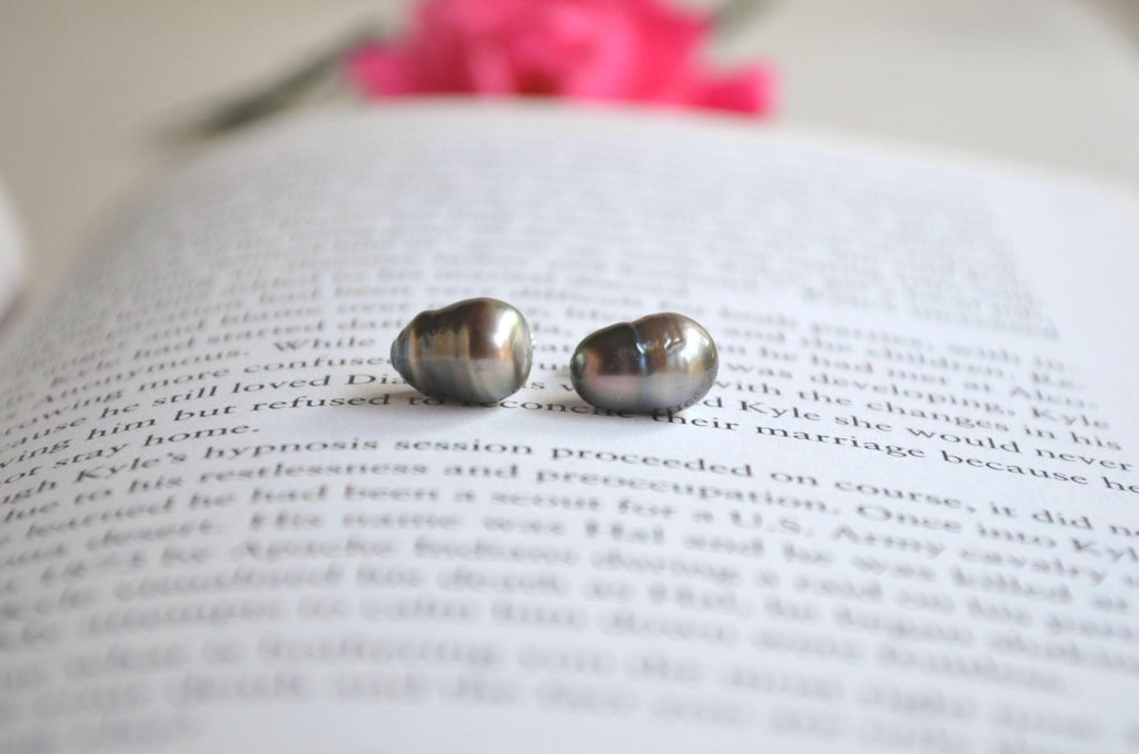 Tahitian Pearl Stud Earrings: Baroque Sterling Silver Jewelry