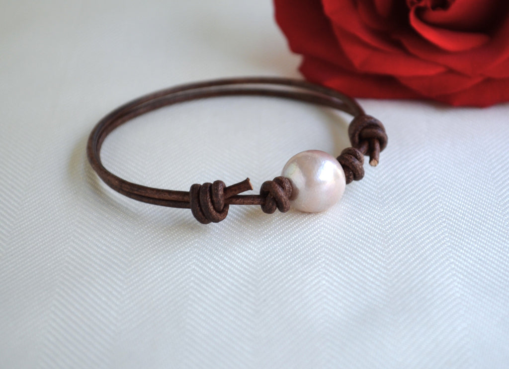 Edison Pearl Bracelet: Adjustable Greek Leather Jewelry