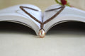 Edison Pearl Leather Necklace, Hand Braided 5-Cord Necklace, Pink Pearl Pendant 12x15 mm, Minimalist Luxury, 16” long + 2" Extender