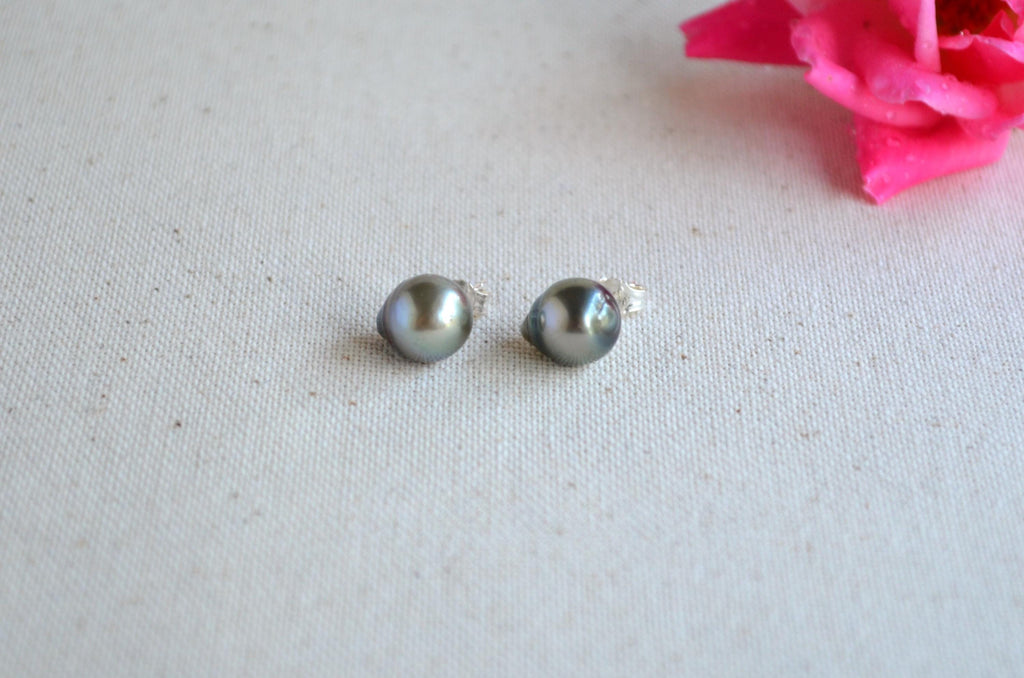 Tahitian Pearl Stud Earrings: Sterling Silver Baroque Pearls